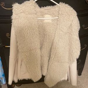 Altard state faux suede & fur off white coat cream with hood & pockets. So cozy.